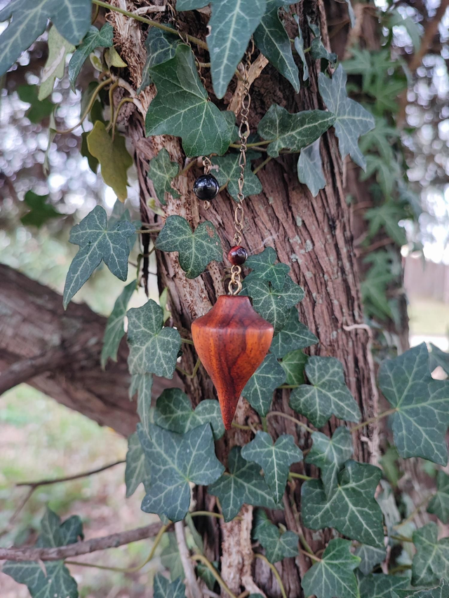 Pendule en Bois de Madré Cacao et Chaînette en Laiton vieilli 