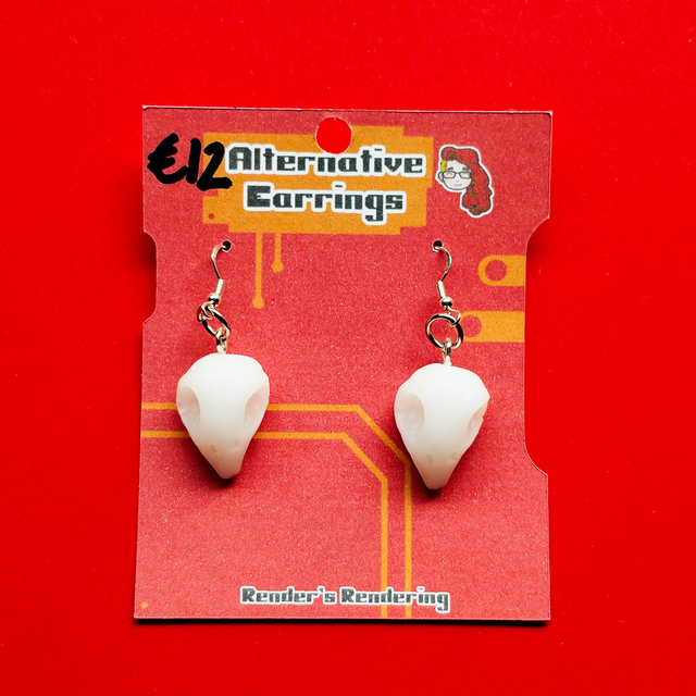 White Bird Skull - Alternative - Earrings  [EAR-ALT-BS-W]