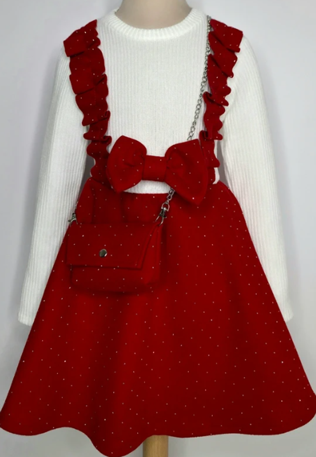 Robe d'hiver strass avec sac - Blanc &amp; Rouge