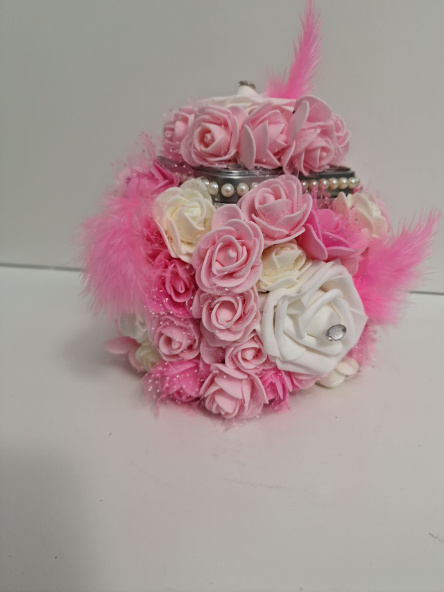 Boite A Bijoux Boite Décorative Fleurs Roses Blanches Plumes Perles Strass