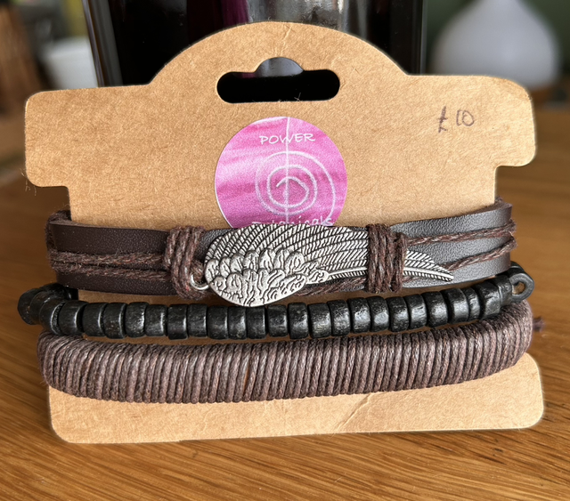 Brown Leather Bracelet Set Angel Wing - LIMITED STOCK 