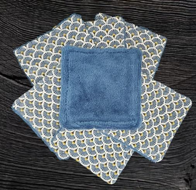 Lot de 7 cotons lavables éventails bleu marine