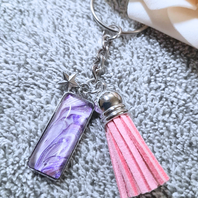 DOUCE GALAXIE - Porte-clés - Rectangle - Gland rose