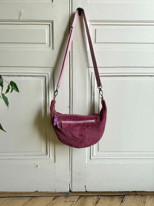Sac Demi Lune velours côtelé - PRUNE