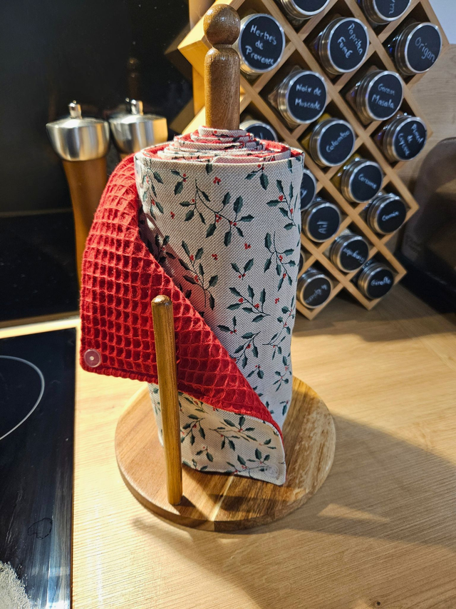 Essuie-tout de Noël houx et lin