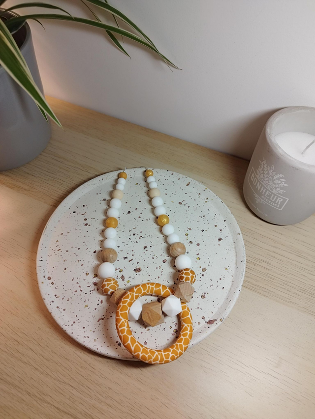 Safari Chic - Collier d'Allaitement, de Portage et de Dentition en Silicone Alimentaire et Bois