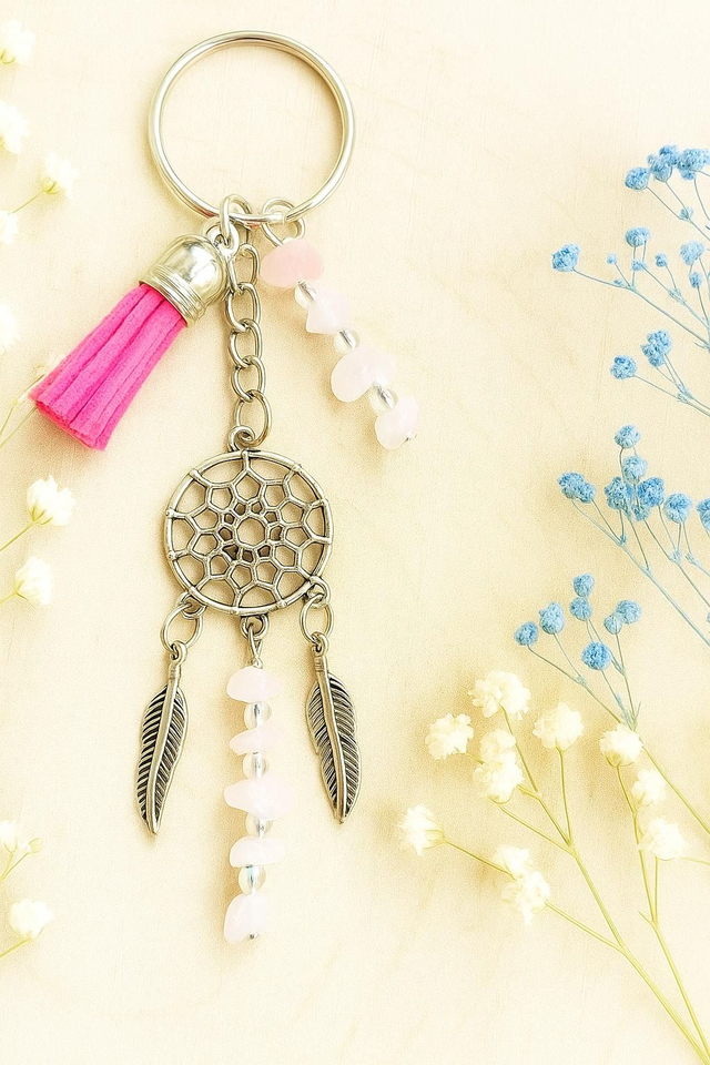 Porte-clé Attrape Rêve Quartz rose 