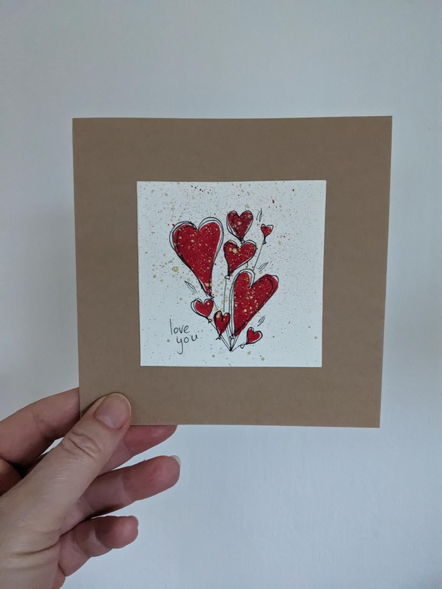 Hand Painted Valentine's Card - Love You