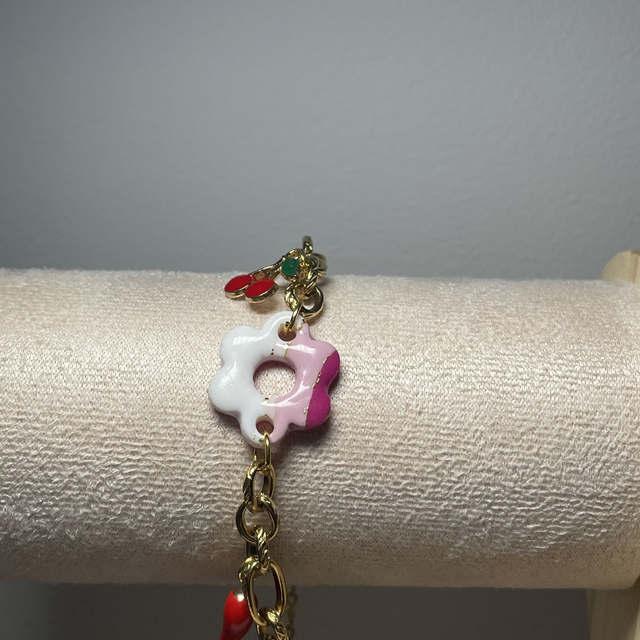 Bracelet Chaîne Épaisse Rose Liseré Doré