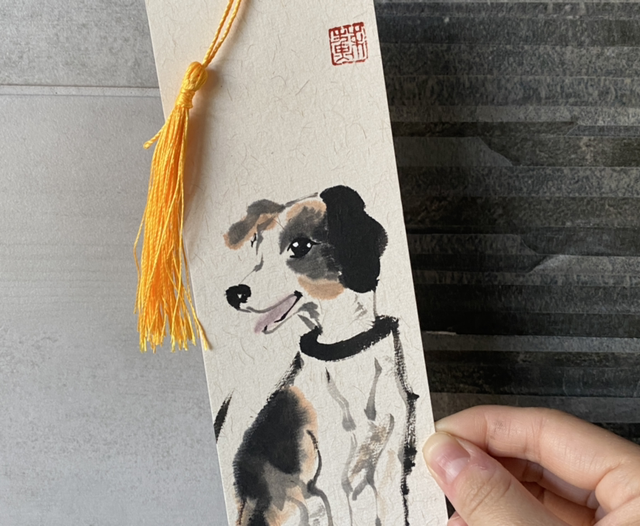 Original hand painted dog bookmark 
