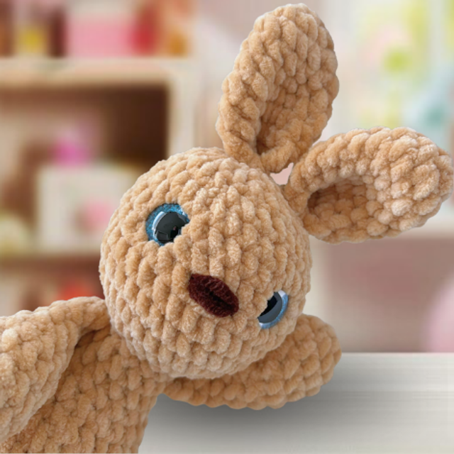 Crochet Chenille Bunny Cuddle Buddy, Glitter Eyes, Ukca tested