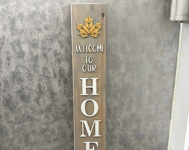 Handmade wooden welcome sign 
