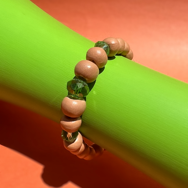 Pulseira Bolas Cristal Verde Fina — Peça ÚNICA