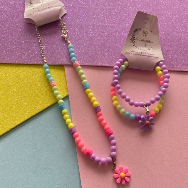 Ensemble paire de bracelets et collier marguerite 🌼 