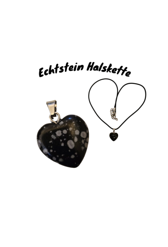 Naturstein Halskette Herz Obsidian Schneeflocken
