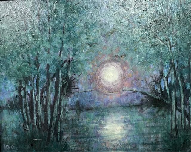 RK89 Moonlight over Lake by Ruth Kirkby,  Oil