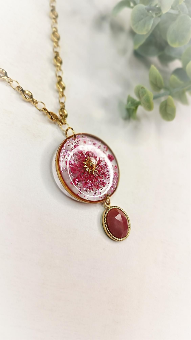 Collier sautoir ORINKO - Rose Dahlia - Rhodonite