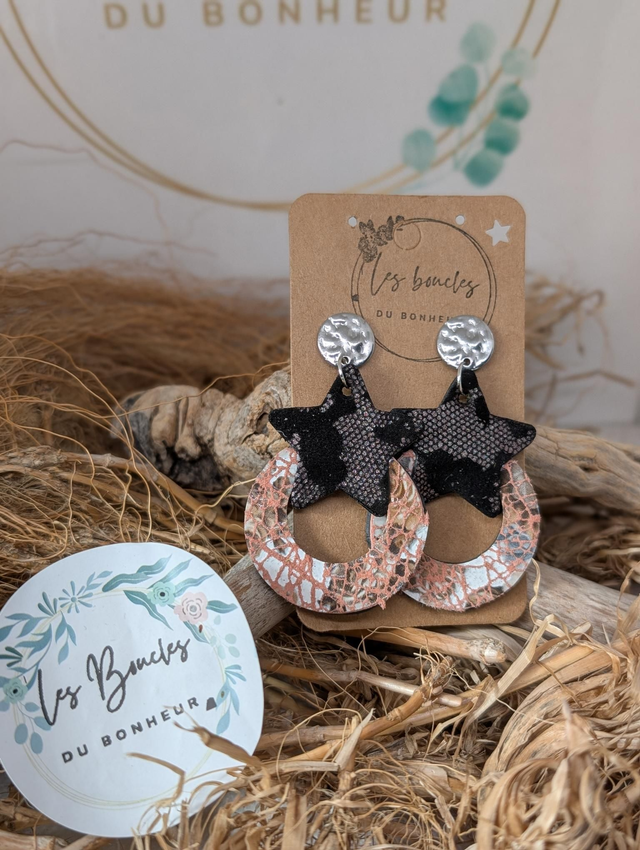 Boucles d&#039;oreilles star rose noir mo605