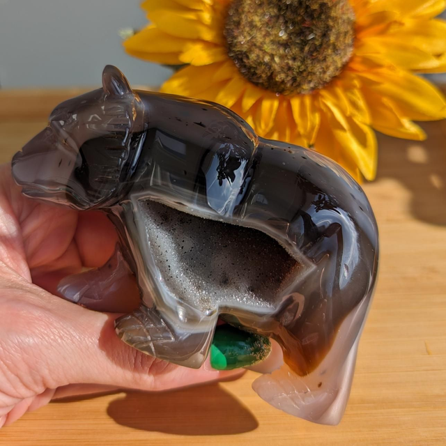 Druzy Agate Bear Carving 