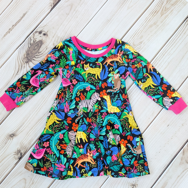 Kids' Jungle Animal Fit & Flare Dress - Handmade & Sustainable