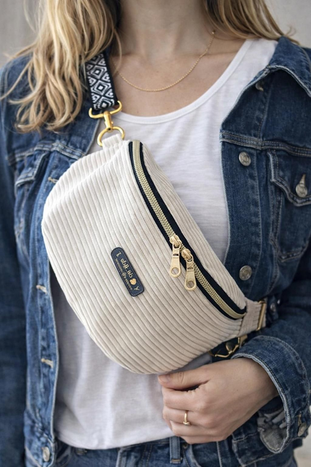 Sac Banane en Velours Côtelé Blanc