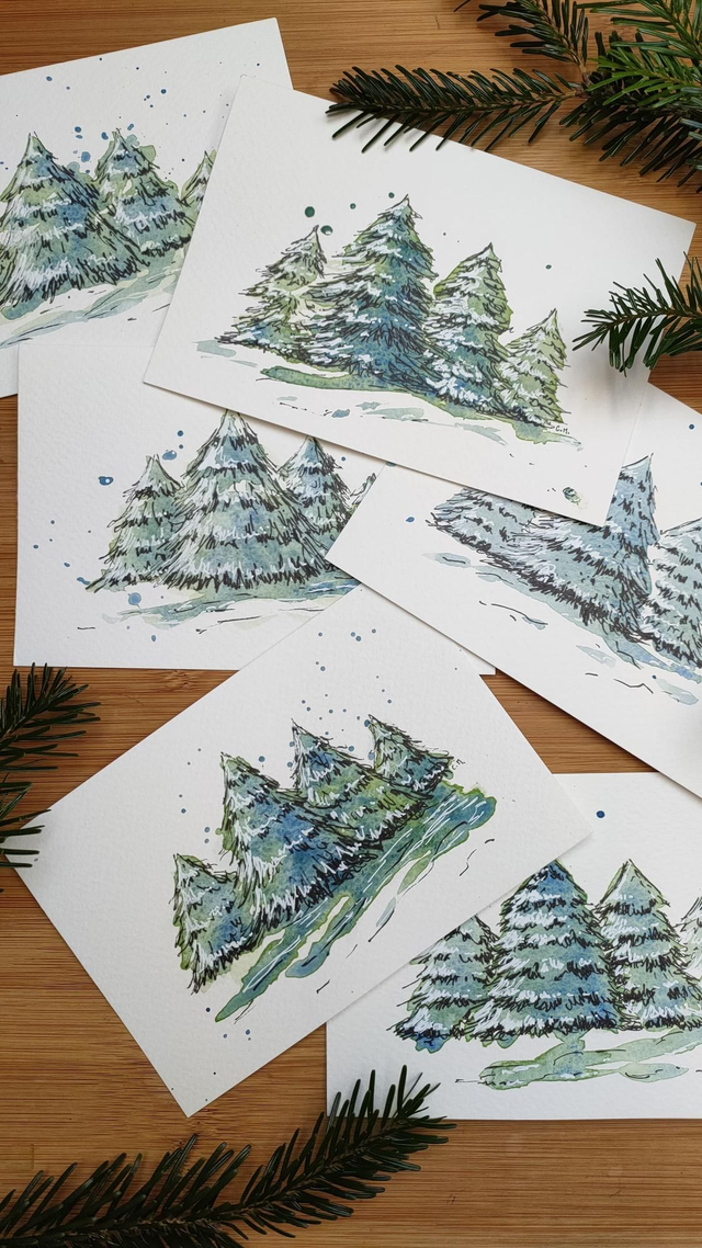 4 Cartes à l&#039;aquarelle 