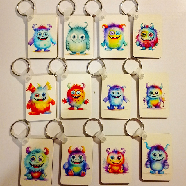 Kids Colourful Cute Little Monster Personalised Keyring / Bag Charm - 12 Designs
