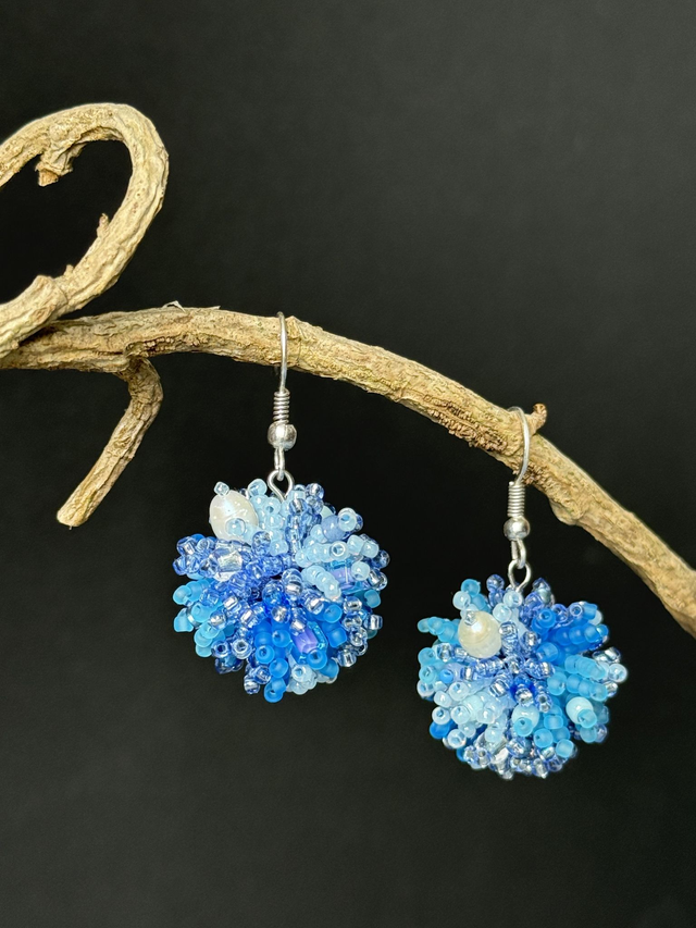 Large Ball Round Beaded Earrings, Statement Jewelry, Contemporary Art Geometric Accessory, Handmade Earrings