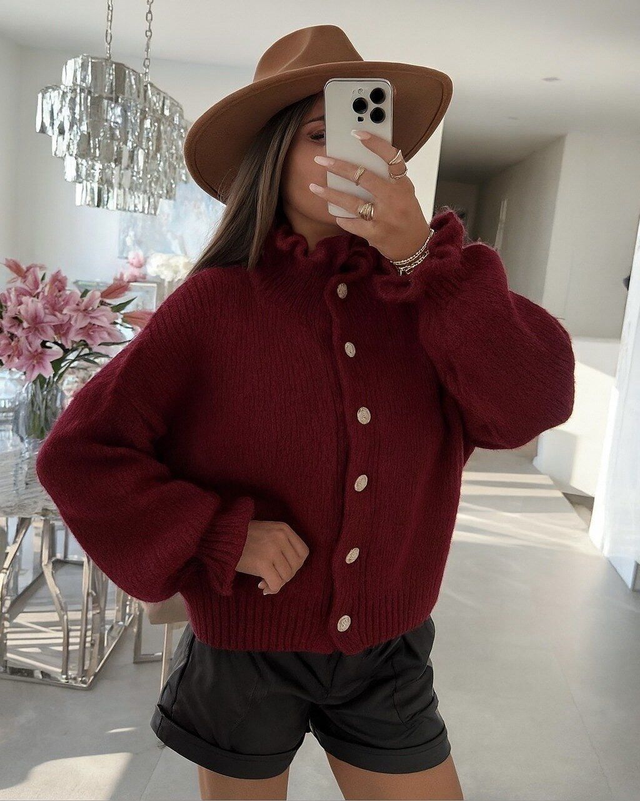 Gilet col montant bordeaux