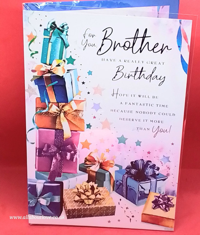 Brother Birthday Card Quality Card Colourful Design of Gift Boxes.