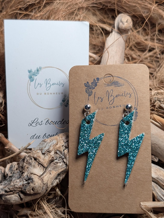 Boucles d'oreilles Années 80/90 Queen turquoise paillettes x012