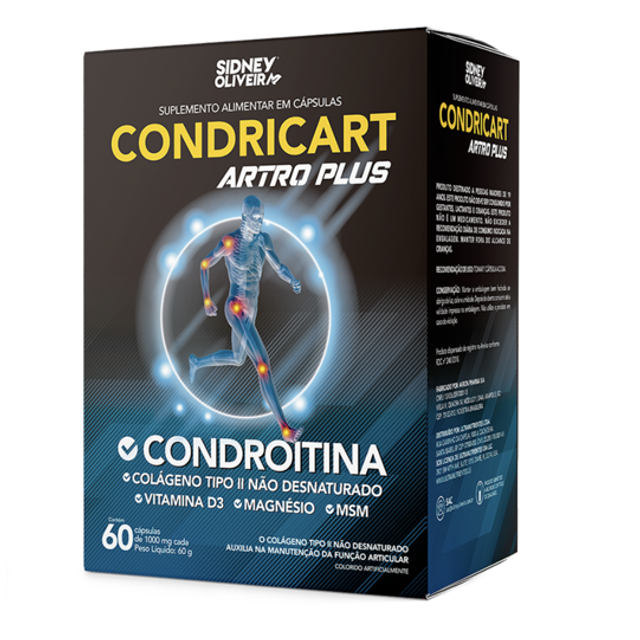 COLÁGENO TIPO II + CONDROITINA + MSM + D3 + MAGNÉSIO CONDRICART ARTRO PLUS 60 CÁPSULAS GELATINOSAS MOLES SIDNEY OLIVEIRA
