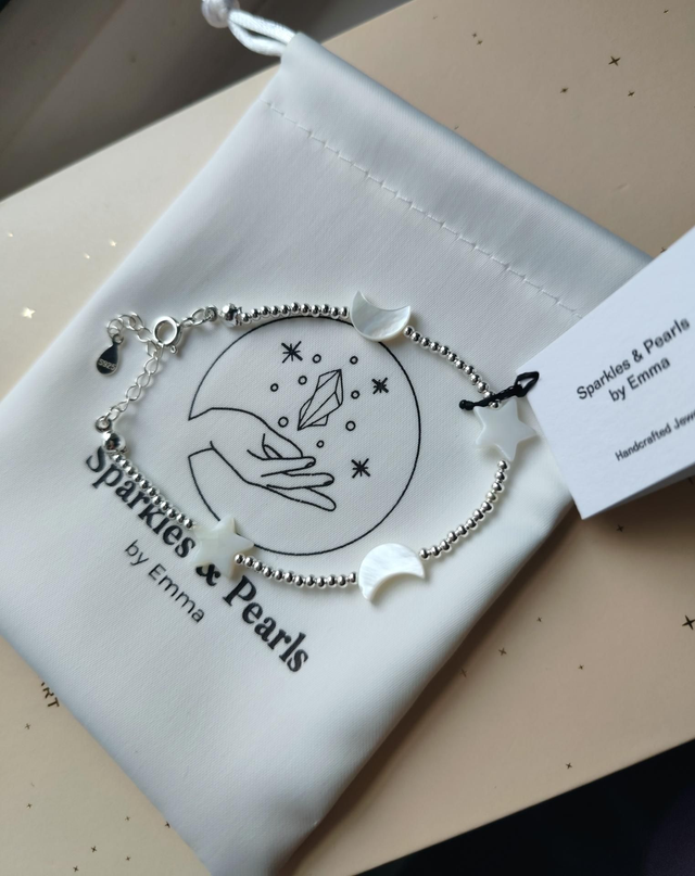 Silver plated moon and star bracelet