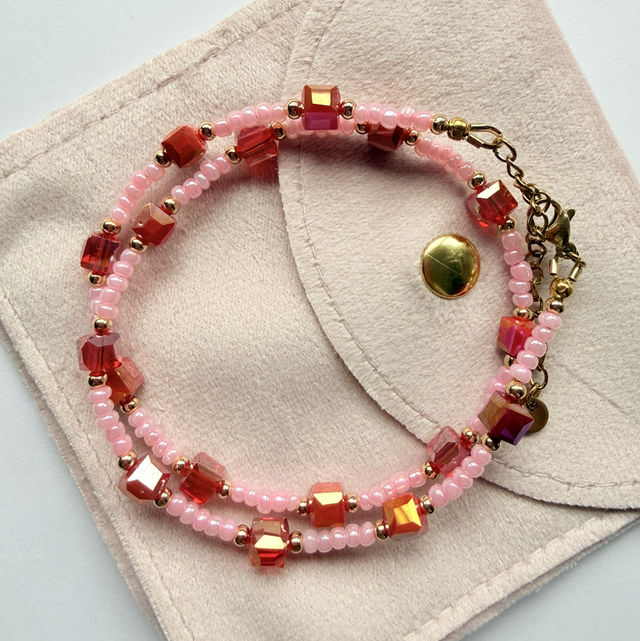 Valentina - Pink and Red Beaded Choker Style Necklace