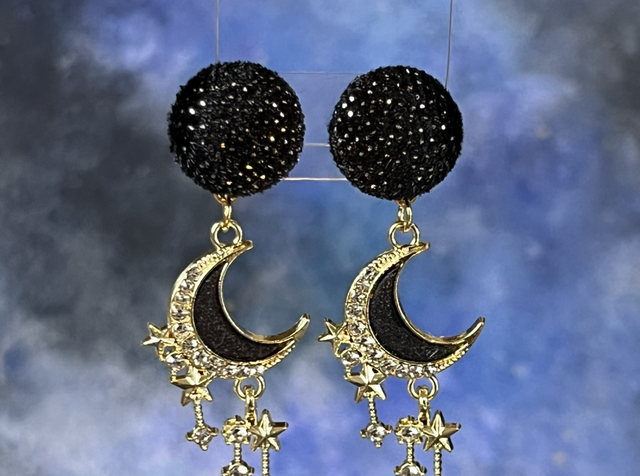 Babys noir à paillettes avec lune étoilée noir et doré