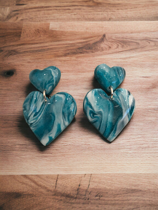DOUBLE COEUR TURQUOISE/BLANC