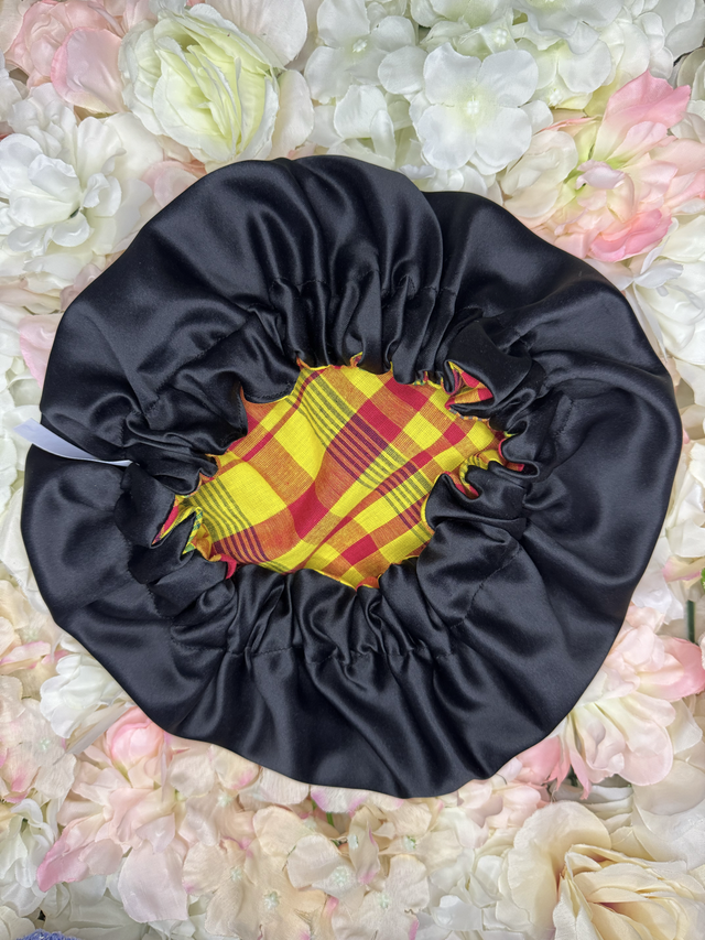 Bonnet Madras 100% Coton avec intérieur Satin - Fait main