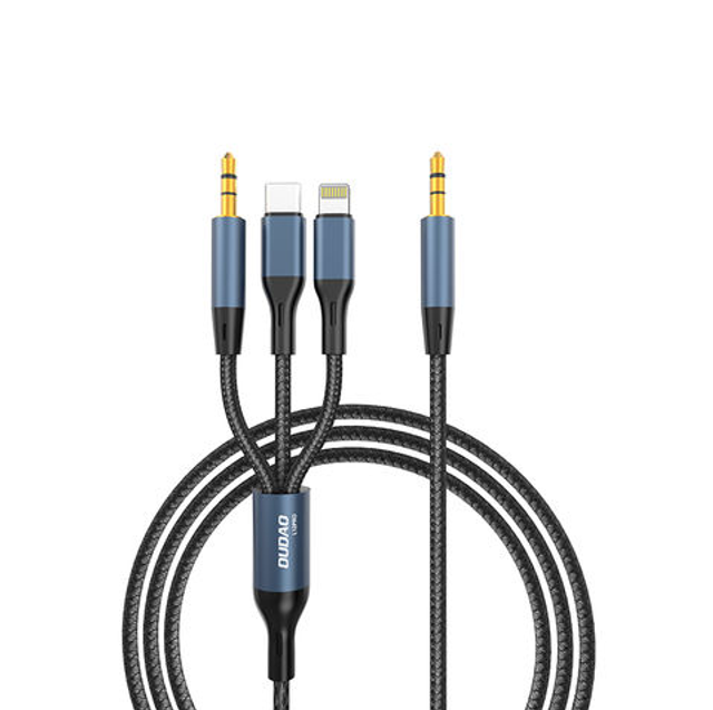 Dudao L12Pro 3.5mm Jack to 3.5mm Jack/USB-C/Lightning 3-in-1 cable 1m grå