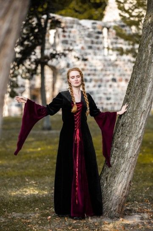 LC Kleid Circe, Samt, Schwarz/Rot