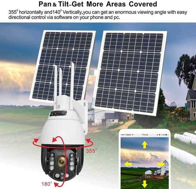 Caméra Solaire 4G avec des panneaux solaire de 120W, Vision Nocturne Starlight pour les sites isolés : exploitation agricole, port de pêche, forêt,..