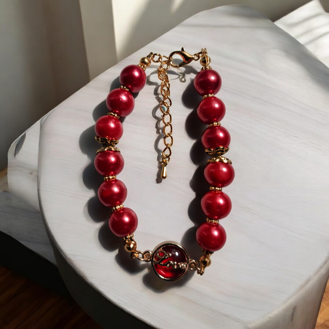 Bracelet perles 10 mm – Cabochon LOVE