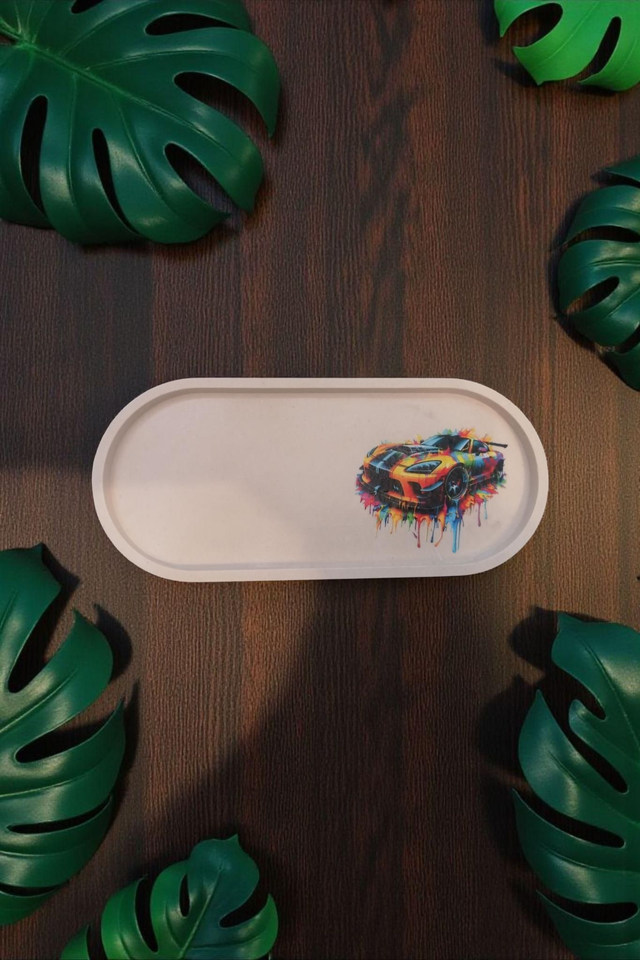 Grand plateau artisanal avec stickers voiture 