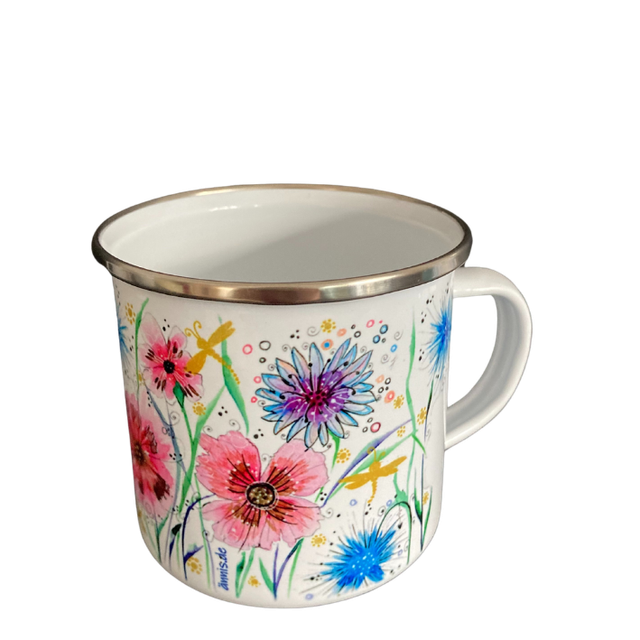 Emailletasse "Blumen mit Libelle"