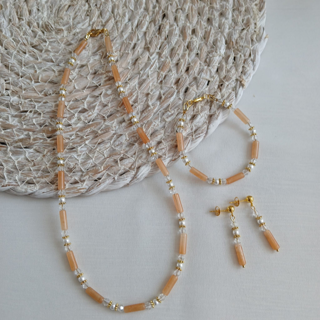 Dames sieraden set rode Aventurijn en Parel  1.171