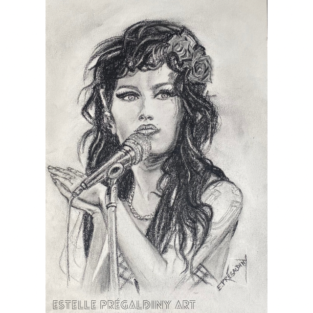 « Back to Black », Amy, Fusain charcoal 