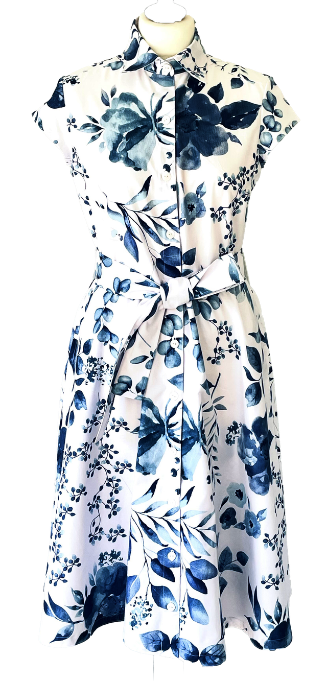 Robe chemise avec petites manches fleurs bleues taille 40 (fr)