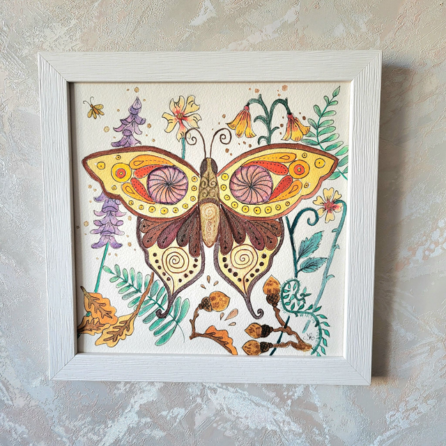 Aquarelle Papillon orange et marron