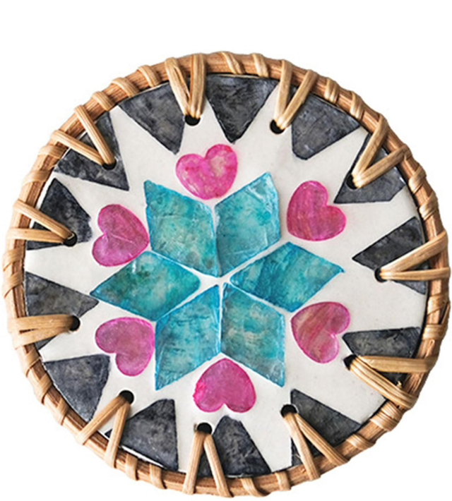 Blue/Pink/Black Flower Coaster