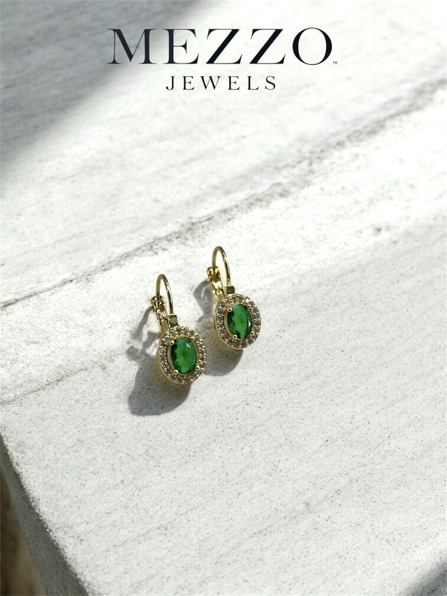 Γυναικεία κρεμαστά σκουλαρίκια (Oval emerald)