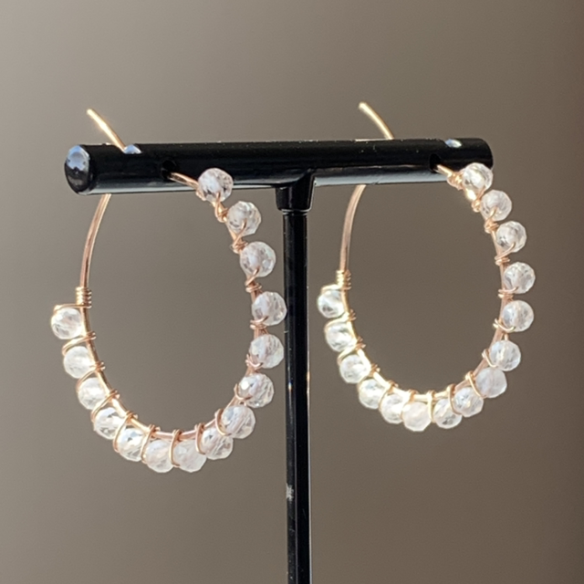 Boucles d’oreilles , Cristal de roche, Goldfilled rose (or rose laminé)